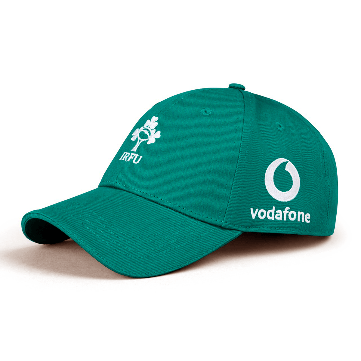 The Ireland 25/26 Drill Cap by Canterbury features the IRFU logo on the front and a Vodafone logo on the side—a perfect pick for Ireland rugby fans.