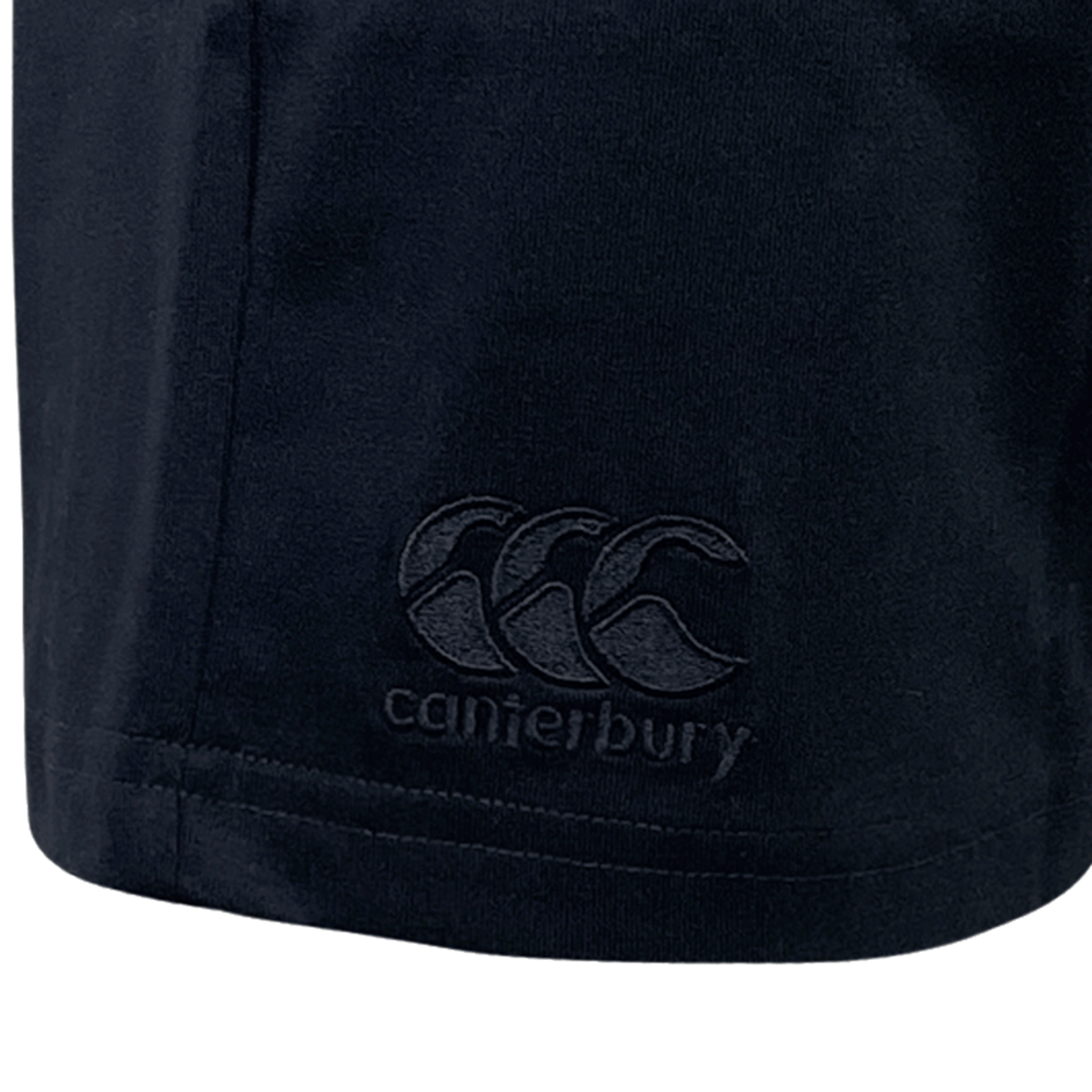 A black Canterbury Vapodri Cotton Short with a Canterbury logo on it.