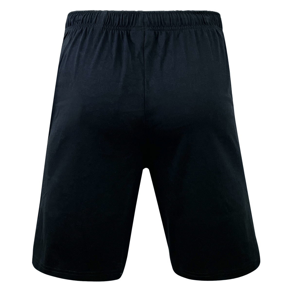 The back view of a black men's Canterbury Vapodri Cotton Short, perfect for rugby workouts.