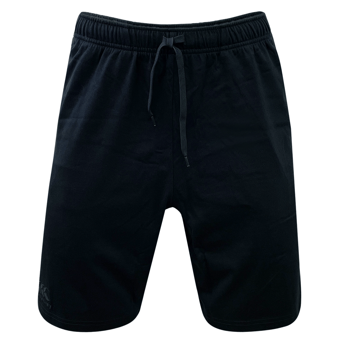 A black Canterbury Vapodri Cotton Short with an elastic waistband, perfect for rugby workouts.