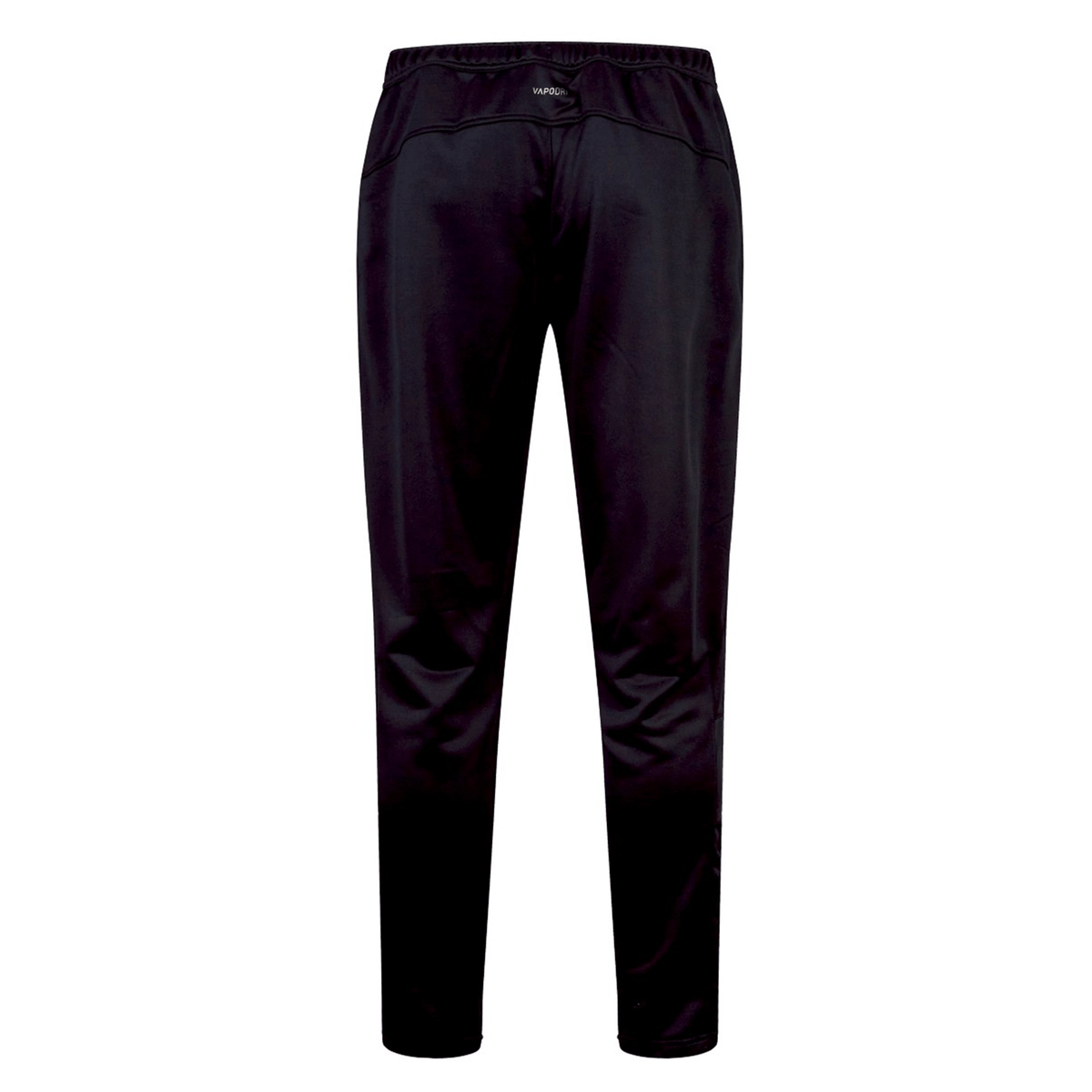 The Ireland 24 Poly Knit Pant by Canterbury, black athletic pants with an elastic waistband and a straight-leg design, are ideal for any Irish rugby fan. Displayed against a white background, these pants incorporate VapoDri technology for superior comfort.