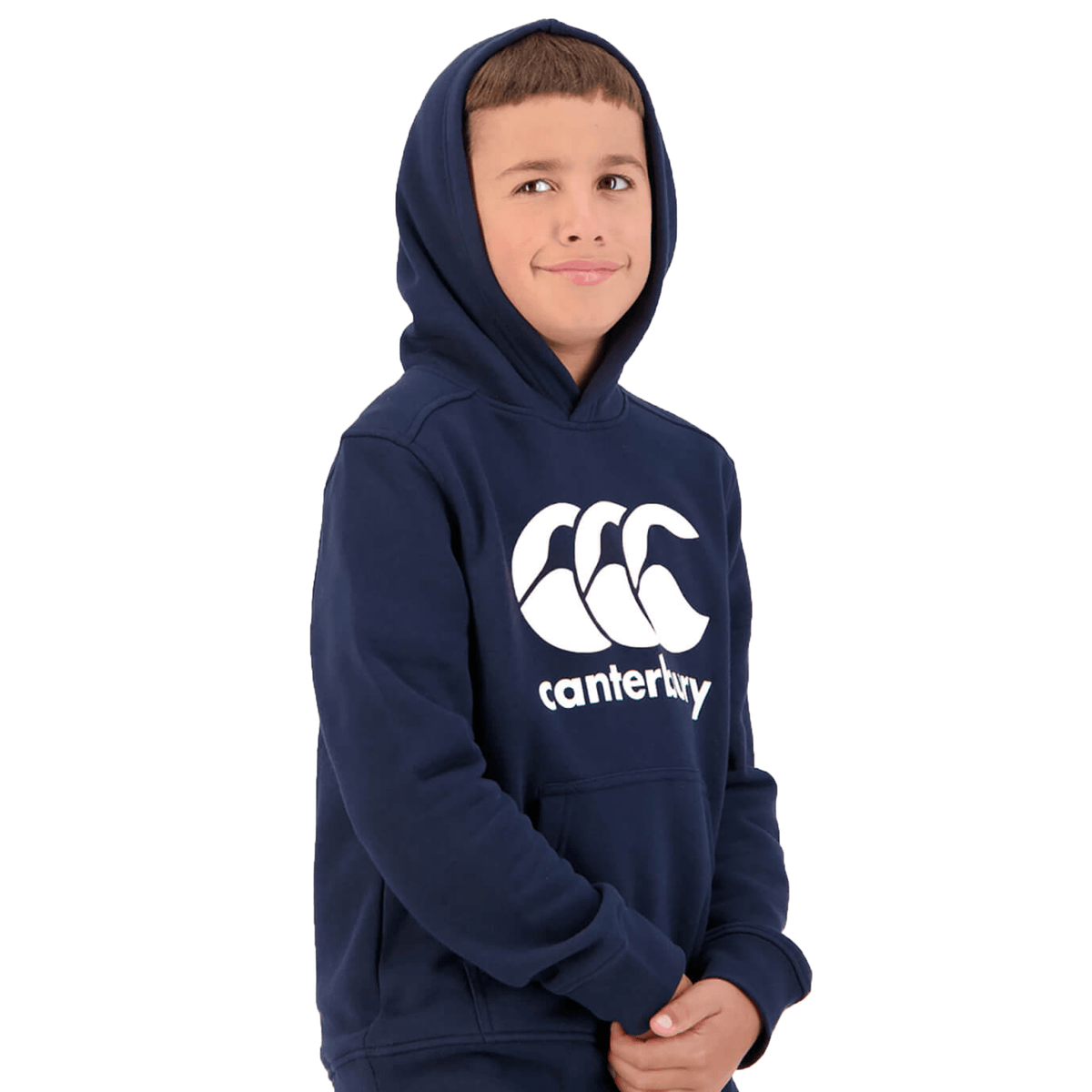 A child wearing a Canterbury Anchor Hoodie stands against a white background.