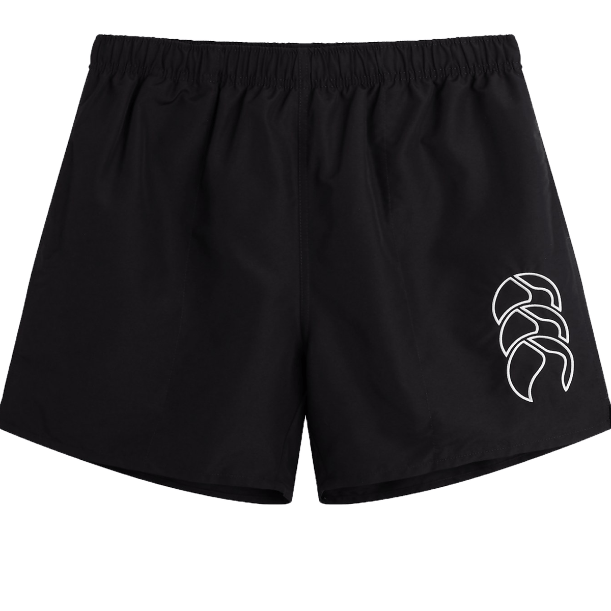 These black Canterbury Tactic Shorts feature a white abstract logo and are perfect for rugby enthusiasts. The 3-Pack Bundle from Bundle Canterbury offers comfort, making them essential for any men's activewear collection.