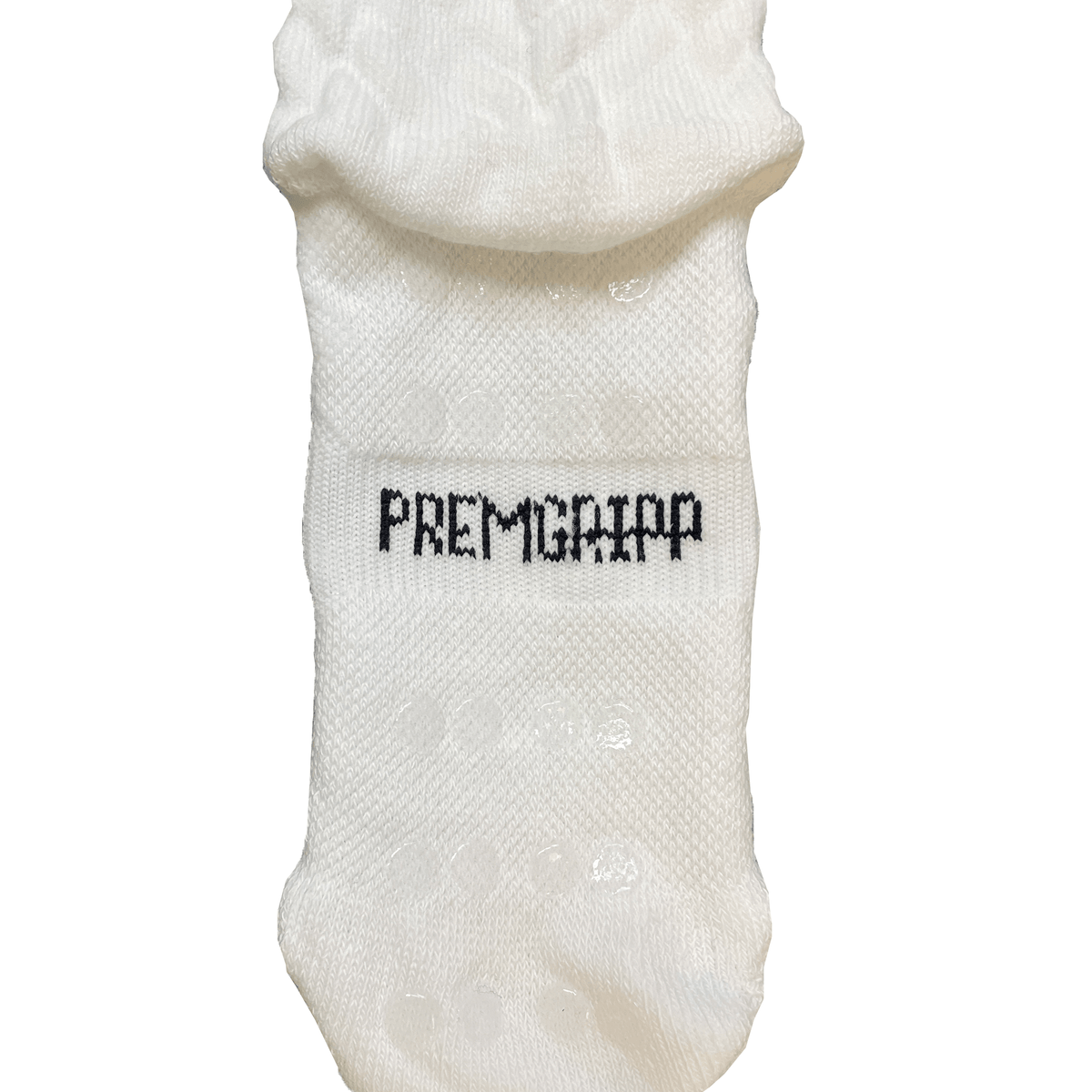 A white sock with the word "Canterbury" written in black letters, featuring Premgripp technology for superior arch support.