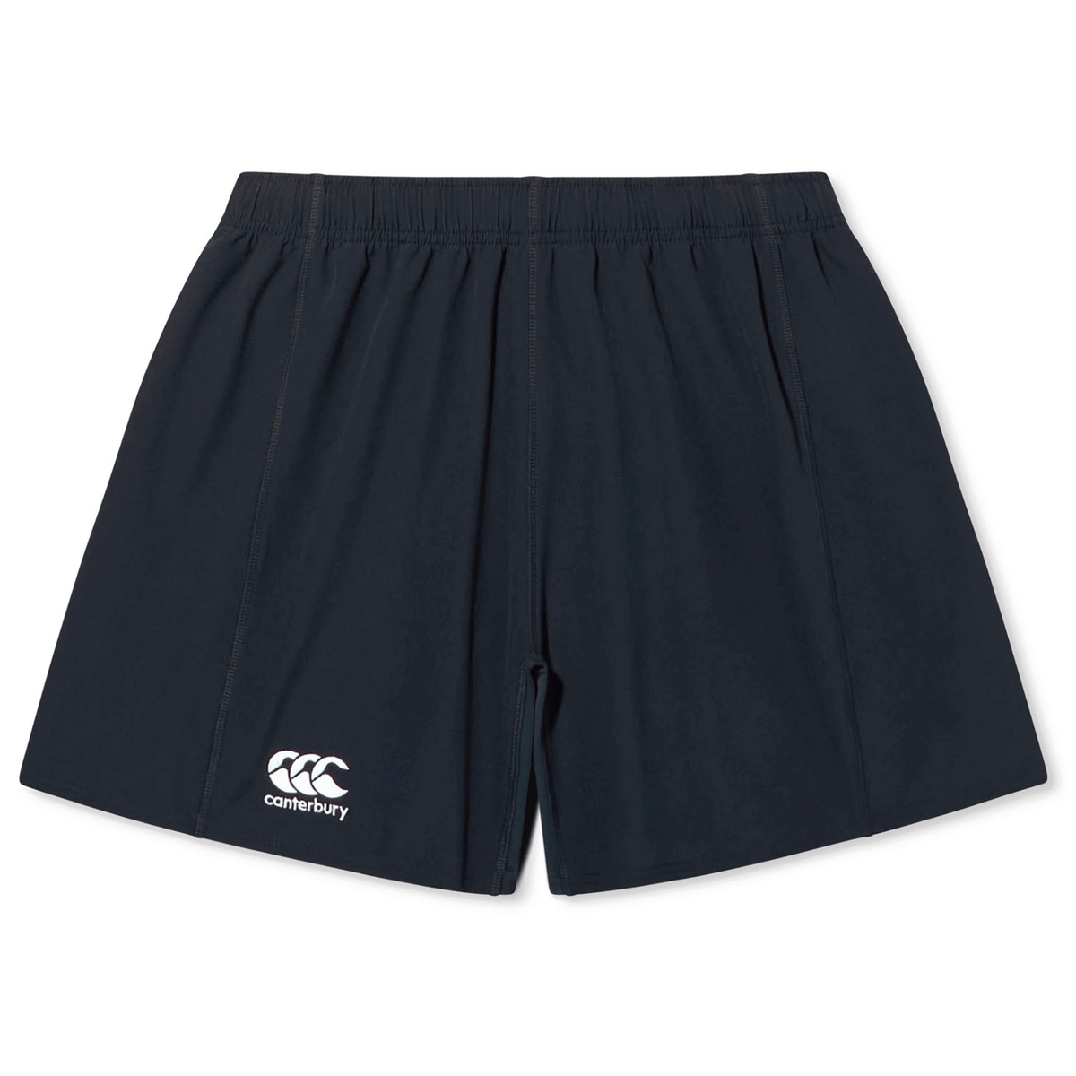 The Canterbury Yokohama Short 3-Pack Bundle features black athletic shorts from Bundle Canterbury, adorned with a white logo on the left leg. Designed for comfort and style, they have an elastic waistband, ideal for rugby fans seeking simplicity and functionality.