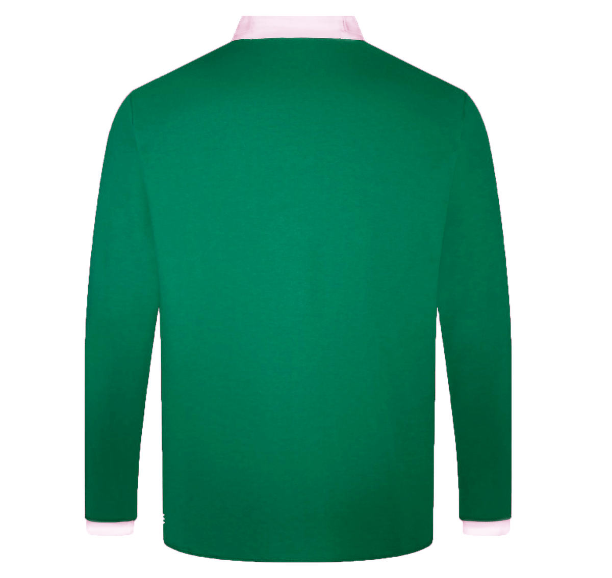 The Ireland Home Long Sleeve Classic Jersey 25/26 by Canterbury features a green design with white collar and cuffs—ideal for fans seeking an authentic Ireland Rugby look.