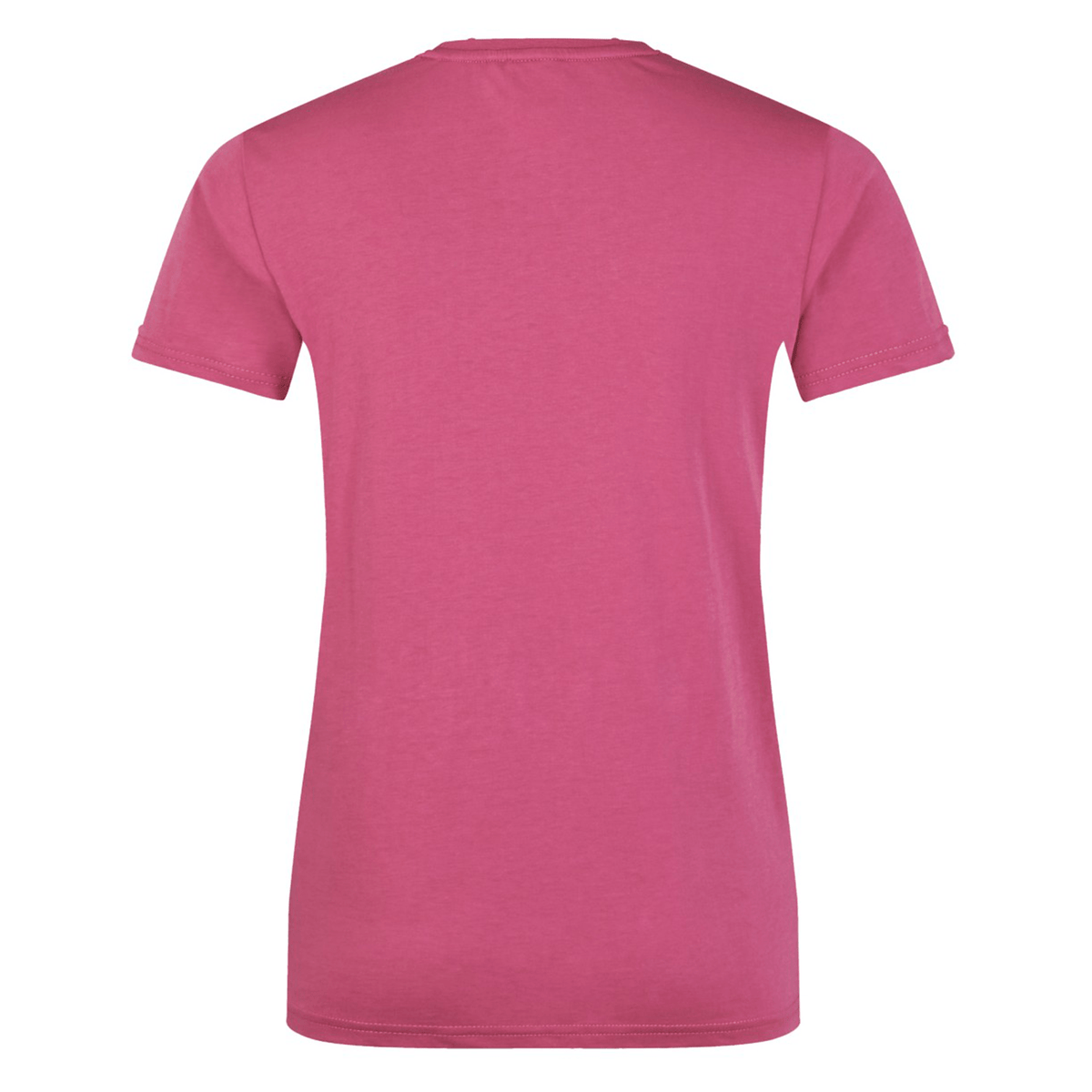 The Women&#39;s Canterbury Uglies T-Shirt in Malaga Rose, showcased from the back, has short sleeves and a crew neckline, reflecting the unique flair of Canterbury.