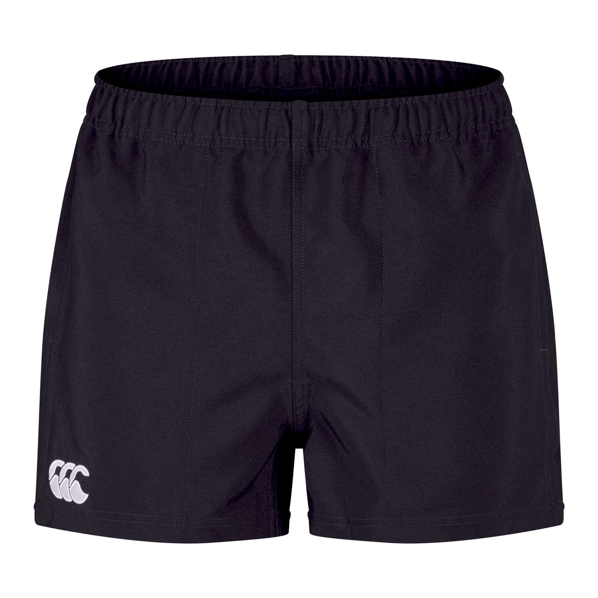 Canterbury Player's Drill Short, made from recycled fabric, features an embroidered white Canterbury logo on the left thigh.