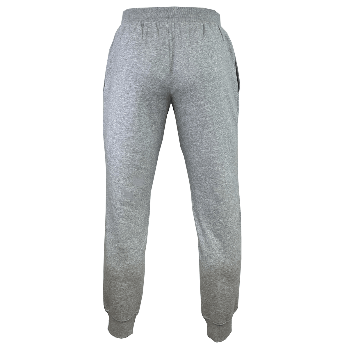 Back view of a pair of Canterbury of New Zealand Sweatpants by Canterbury in heather gray with elastic waistband and cuffs.