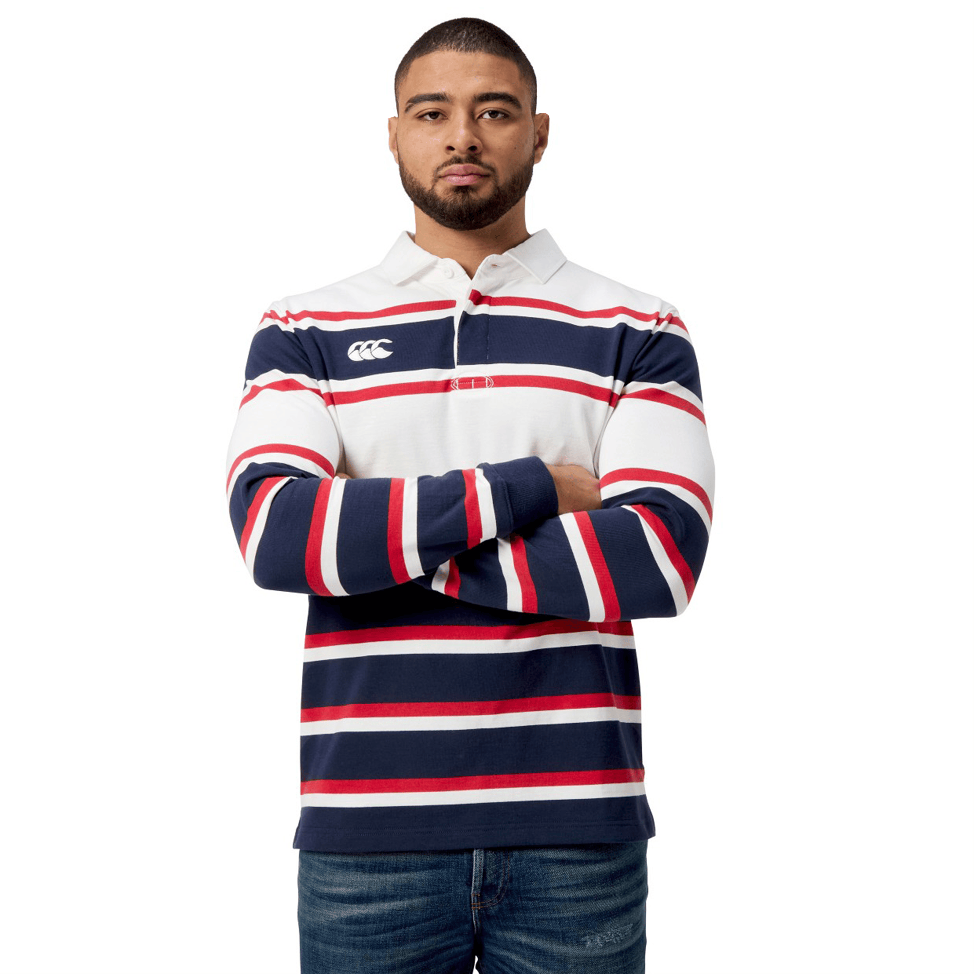 Engineered Long Sleeve Striped Rugby Jersey by Canterbury H125 Engineered Long Sleeve Striped Rugby Jersey by Canterbury H125