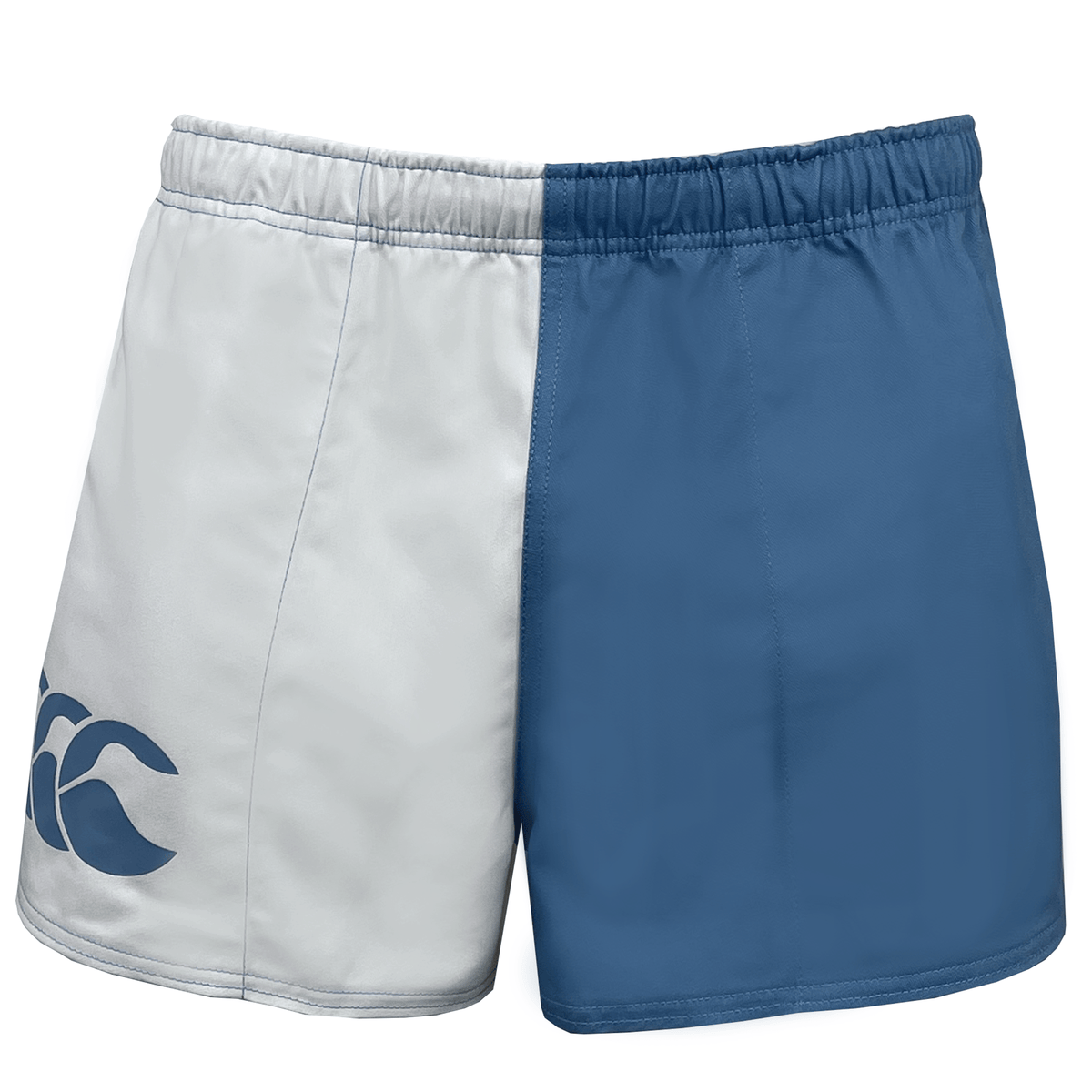 The Canterbury Harlequin Drill Shorts showcase a striking dual-color design, with one half in white featuring the Canterbury logo and the other half in blue. Crafted from durable cotton, they offer the perfect blend of style and resilience for any Canterbury enthusiast.
