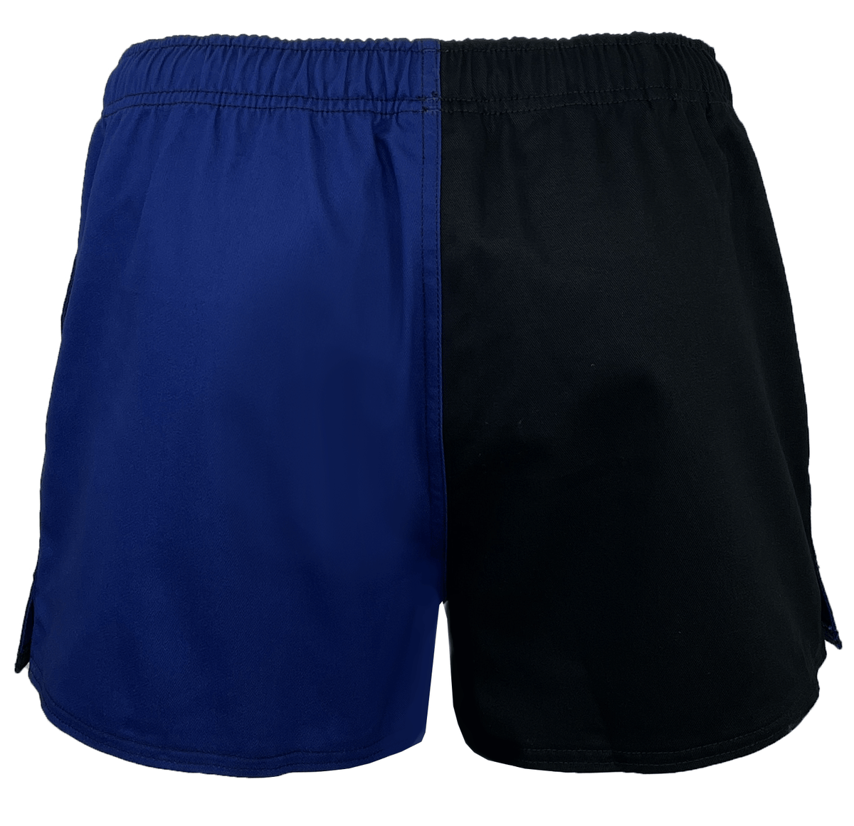 Presenting the Canterbury Harlequin Drill Shorts from Canterbury, made with high-quality cotton drill. These stylish athletic shorts boast a unique design with one side in blue and the other in black, making them ideal for those who prioritize both style and comfort.