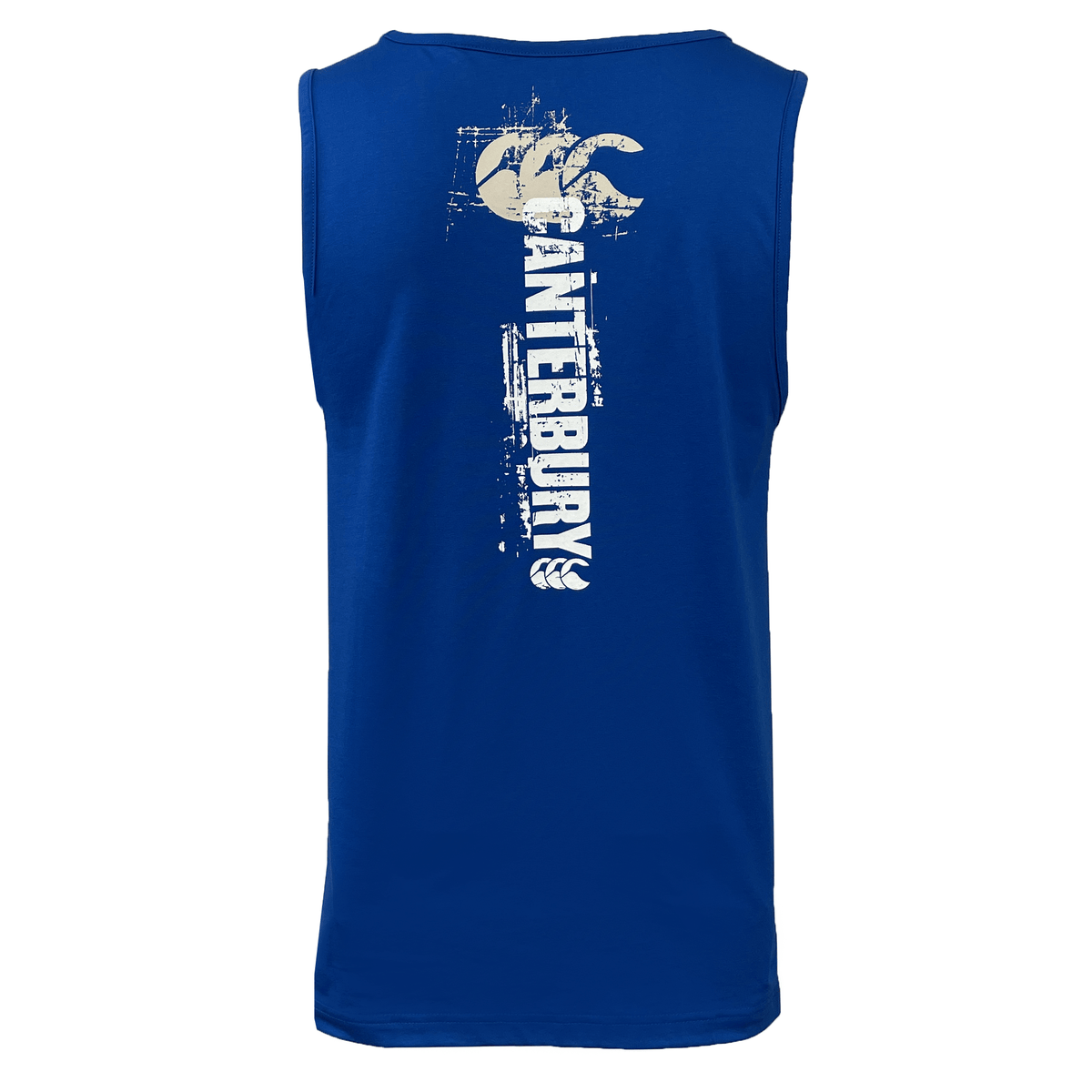 The Christmas Pack Back Print Singlet by Canterbury features a blue sleeveless design with "Canterbury" in white and a logo on the back, making it an ideal addition to your Christmas Pack for a touch of style.