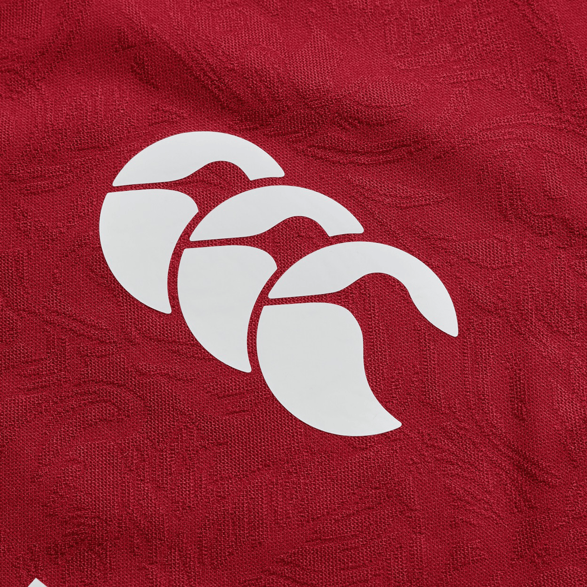 A vibrant red jersey crafted with moisture-wicking fabric features a white logo of three overlapping, stylized waves, capturing the essence of the British &amp; Irish Lions 2025 Players Jersey by Canterbury.