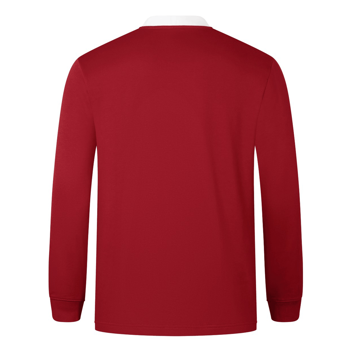 Back view of the British &amp; Irish Lions 2025 Long Sleeve Classic Jersey by Canterbury, featuring a long-sleeve red design with a white collar on a plain white background, highlighting its elegance.
