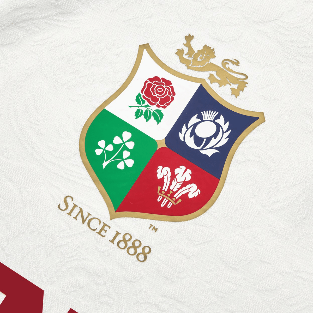 The British &amp; Irish Lions 2025 Training Jersey by Canterbury proudly features the team crest, which includes a lion alongside emblems of a rose, thistle, shamrock, and leek. The design is completed with ergonomically placed panels and the iconic "Since 1888" inscription below.