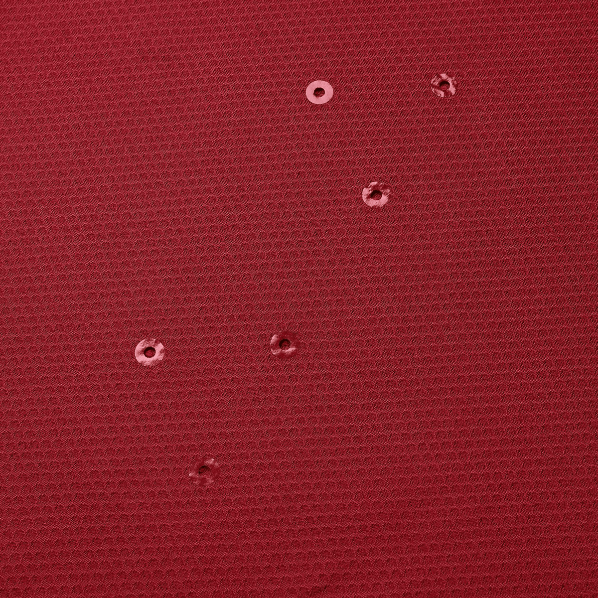 A British &amp; Irish Lions 25 Everest Tee by Canterbury, featuring a red design with small circular perforations arranged in a random pattern, capturing the vibrant Canterbury style.