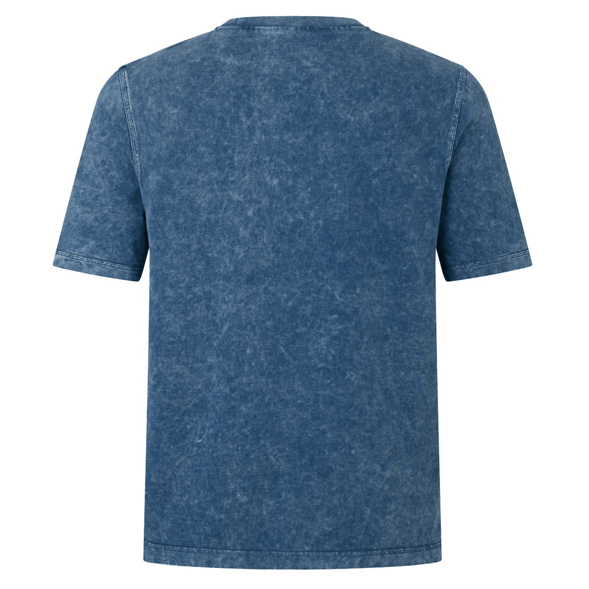 Back view of the British &amp; Irish Lions 25 Heritage Tee by Canterbury in blue acid-wash, crafted from organic cotton with short sleeves, displayed against a white background.