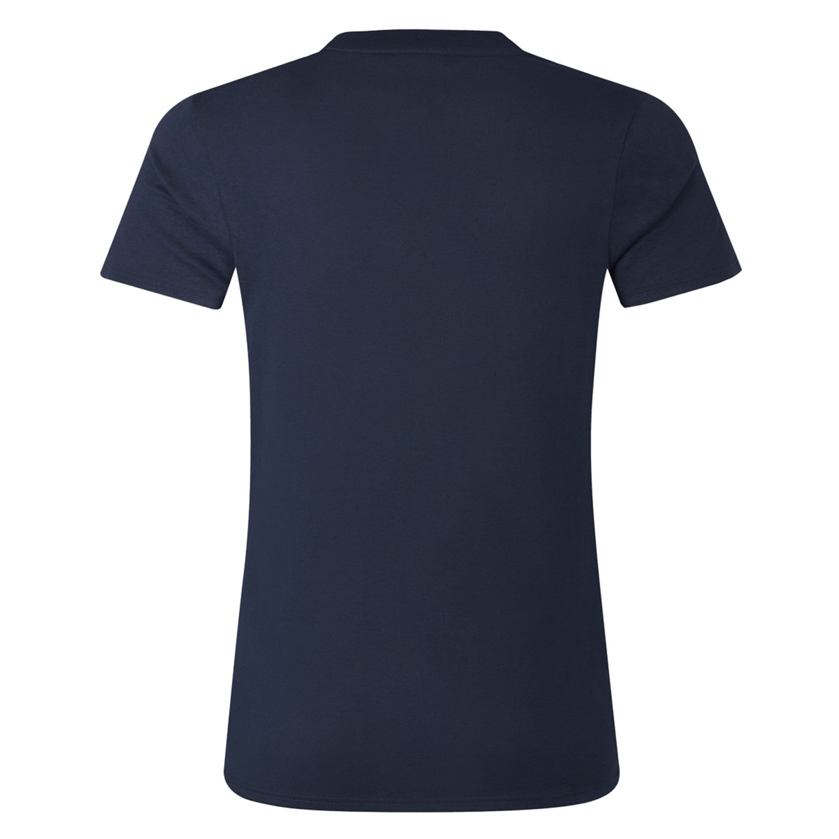 Back view of a Women's British &amp; Irish Lions 25 Cotton Jersey Tee by Canterbury in plain navy blue, crafted from organic cotton, on a white background.