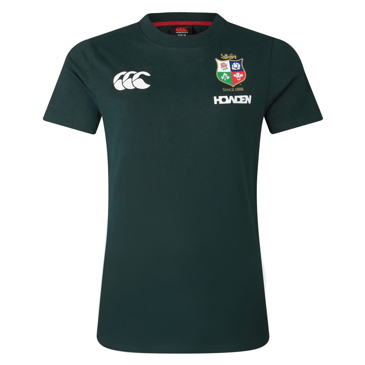 A classic choice for any devoted rugby fan, the Women's British &amp; Irish Lions 25 Cotton Jersey Tee by Canterbury is a deep green jersey made from organic cotton, embellished with white logos and a vibrant crest, featuring the text "Since 1888.