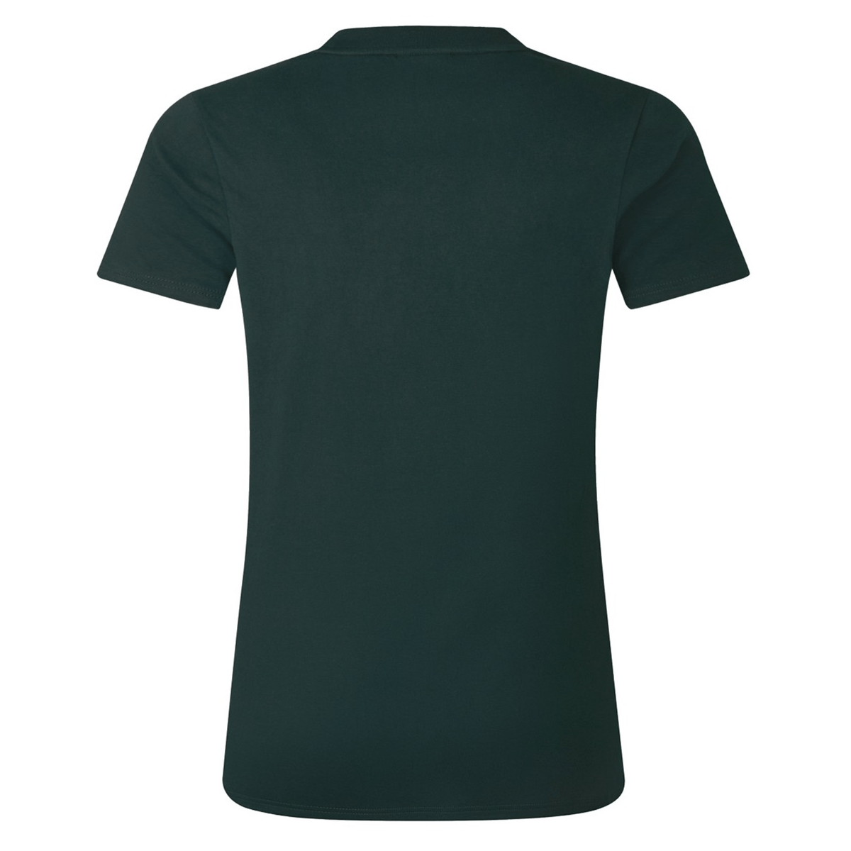 Back view of the Women's British &amp; Irish Lions 25 Cotton Jersey Tee by Canterbury, crafted in plain dark green organic cotton, perfect for a rugby supporter, against a white background.