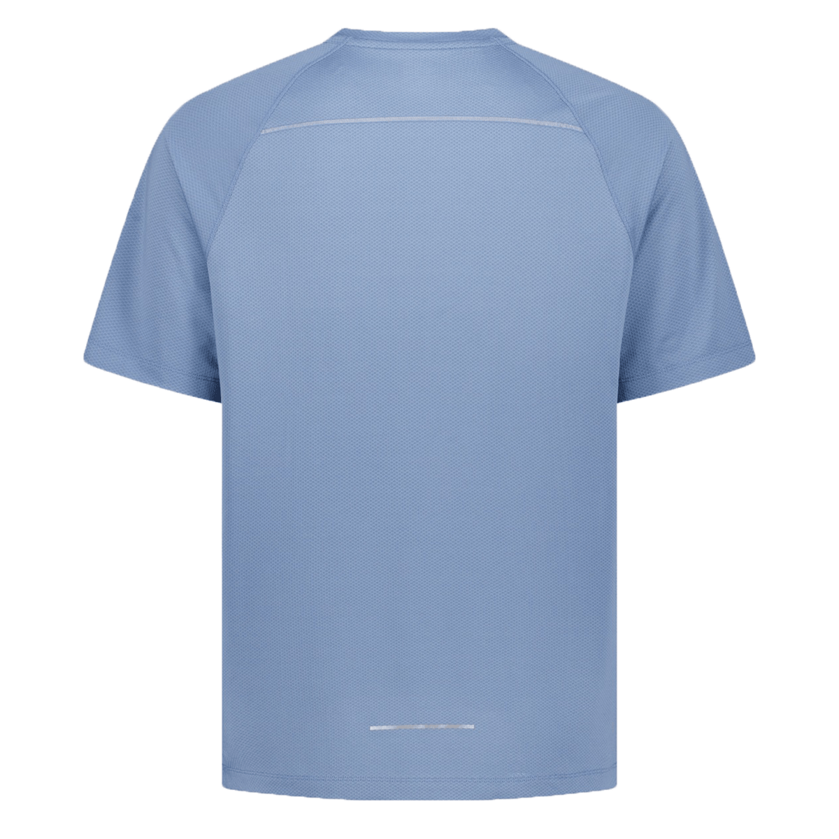 Back view of the Canterbury Tempo+ Training Tee, a plain blue short-sleeve athletic shirt with visible stitching and high visibility reflective detailing near the bottom.