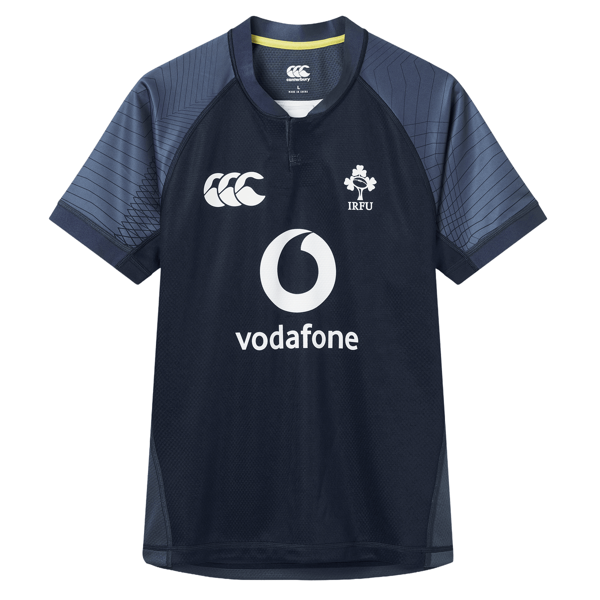 Show your support for Ireland this summer with the Canterbury Ireland 26/27 Summer Tour "Indigo" Training Test Jersey, featuring the IRFU crest, Vodafone logo, and Canterbury branding—ideal for training or cheering on the team.