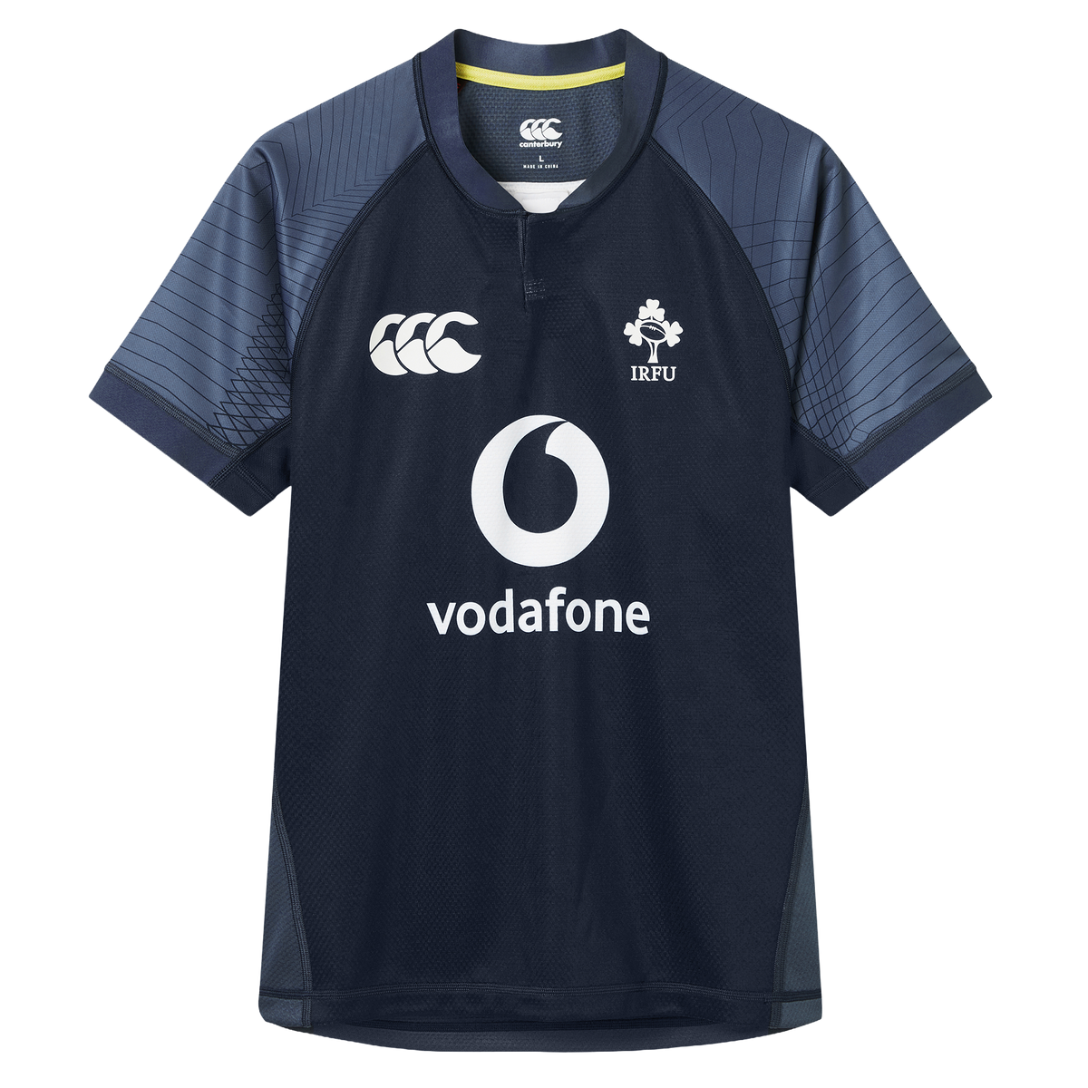 Show your support for Ireland this summer with the Canterbury Ireland 26/27 Summer Tour "Indigo" Training Test Jersey, featuring the IRFU crest, Vodafone logo, and Canterbury branding—ideal for training or cheering on the team.