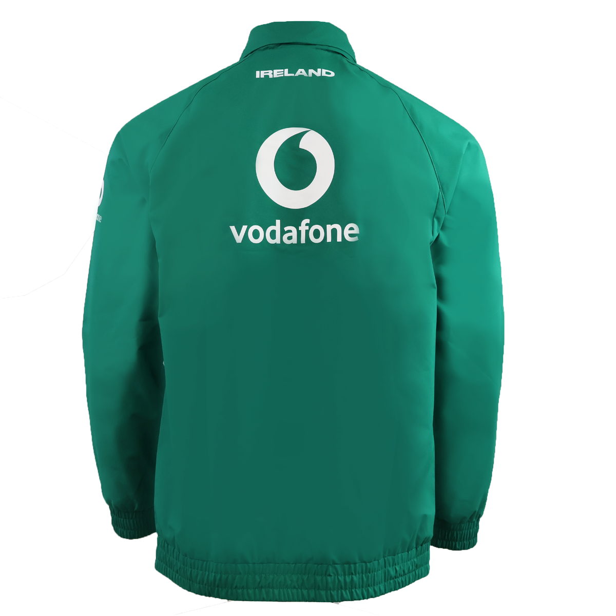 The Ireland 25/26 Anthem Jacket by Canterbury features &quot;vodafone&quot; and the logo in white on the back, &quot;IRELAND&quot; on the collar, and VapoShield technology for weather protection.