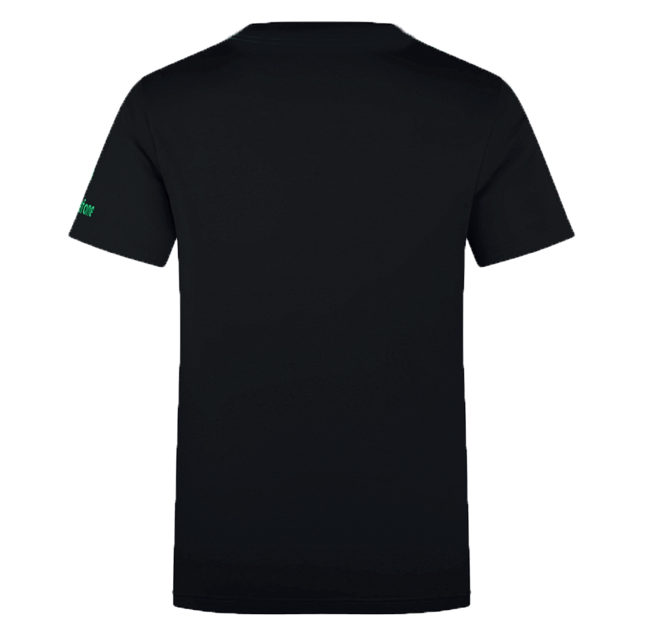 The Ireland 25/26 Team Cotton Tee by Canterbury, in plain black with short sleeves, is displayed from the back against a white background.