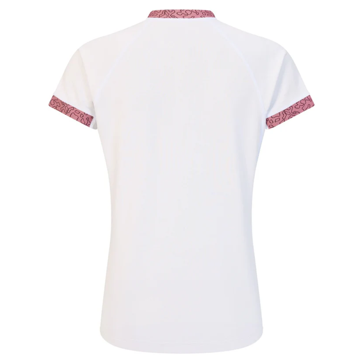 Back view of the Women&#39;s Ireland WRWC25 Replica Alternate Jersey by Canterbury, featuring a plain white design with pink patterned trim on the collar and sleeve cuffs, inspired by Ireland’s Women’s Rugby World Cup kit.