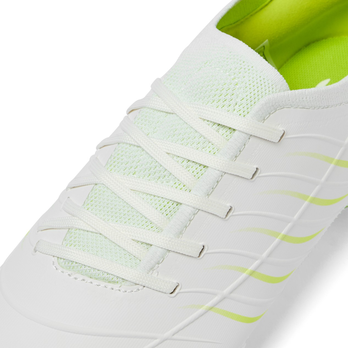 Close-up of the Canterbury Phoenix 2.0 Pro SG rugby boot in Snow White/Tangerine Tango, featuring a mesh tongue, white laces, and a textured synthetic upper—ideal for soft ground performance by Canterbury.