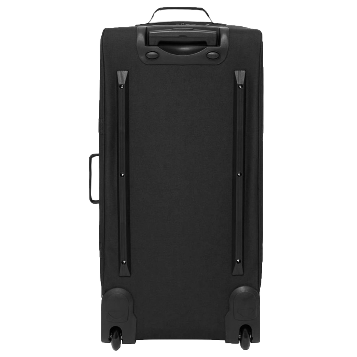 The Canterbury Team Wheelie Bag by Canterbury is shown upright in black, featuring two rails on the back, a side handle, and two visible wheels—perfect as a team wheelie bag or training companion.