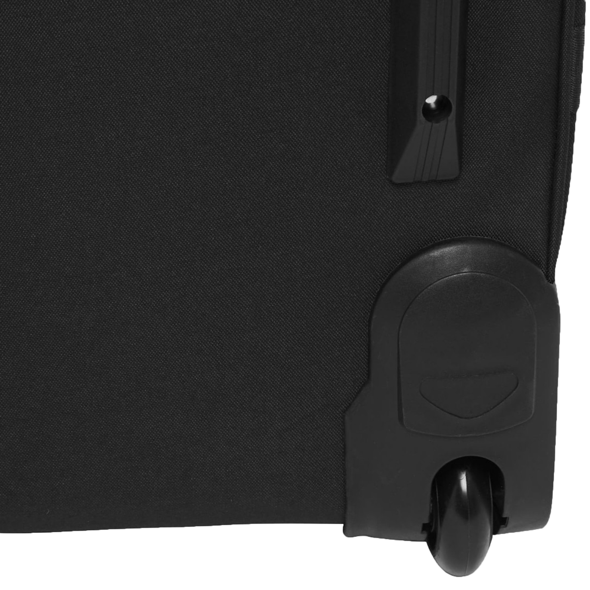 Close-up of the Canterbury Team Wheelie Bag in black, highlighting a single wheel and part of its durable hard plastic base against a plain background—a sturdy Canterbury training companion for every journey.