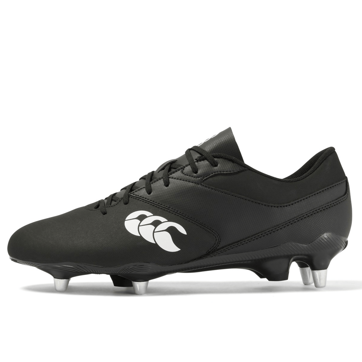 A perfect choice for soft ground cleats, the Canterbury Phoenix Raze SG Boot in Black/White features a low-cut design with screw-in metal studs and a distinctive white logo on the side.