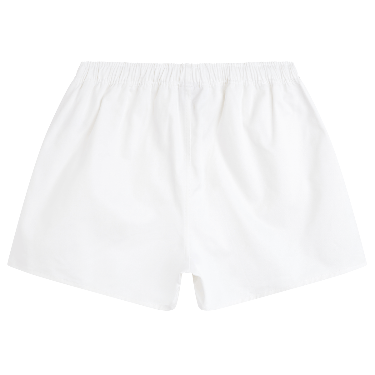 A plain white cotton boxer short from the Canterbury Professional Cotton Short 3-Pack Bundle features a comfortable elastic waistband, photographed against a white background.