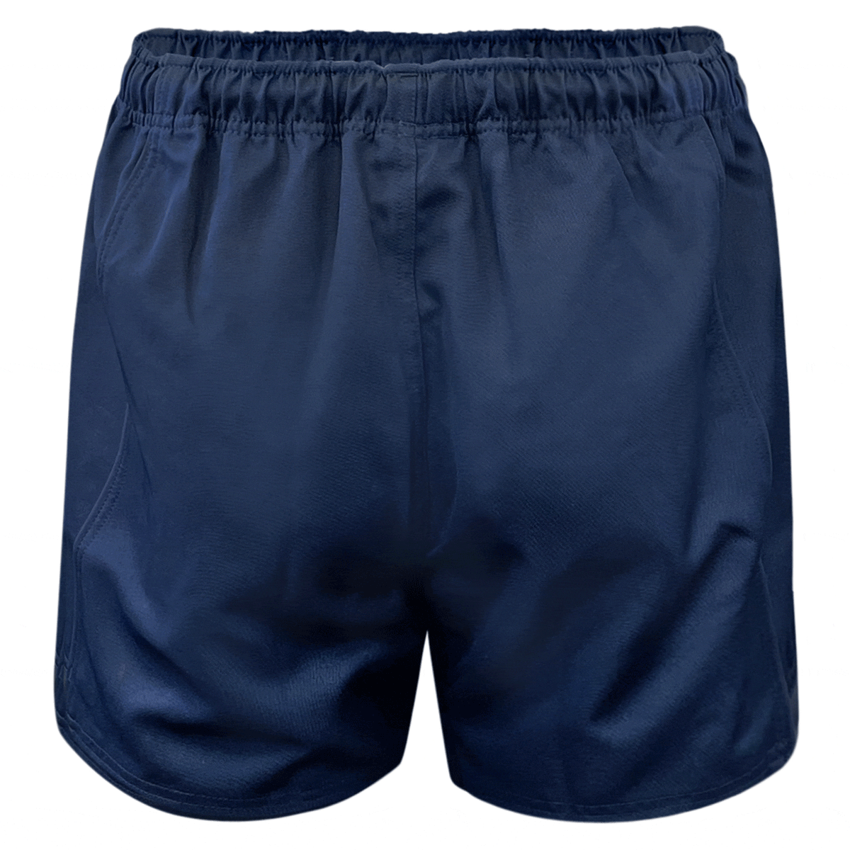 Navy shorts with elastic waist.