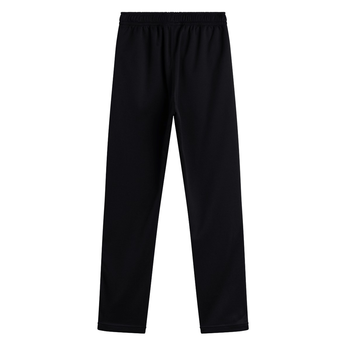 A pair of plain black Canterbury Stretch Tapered Pants by Canterbury, featuring an elastic waistband, perfect for both casual wear and workout sessions.