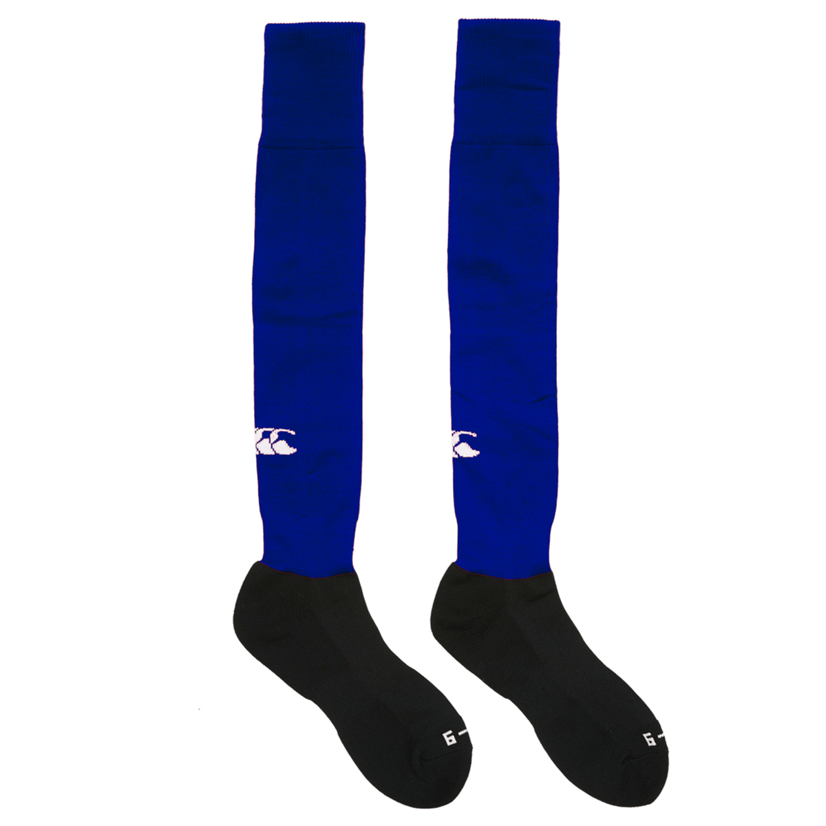 A pair of blue and black Canterbury Club Socks by Canterbury.