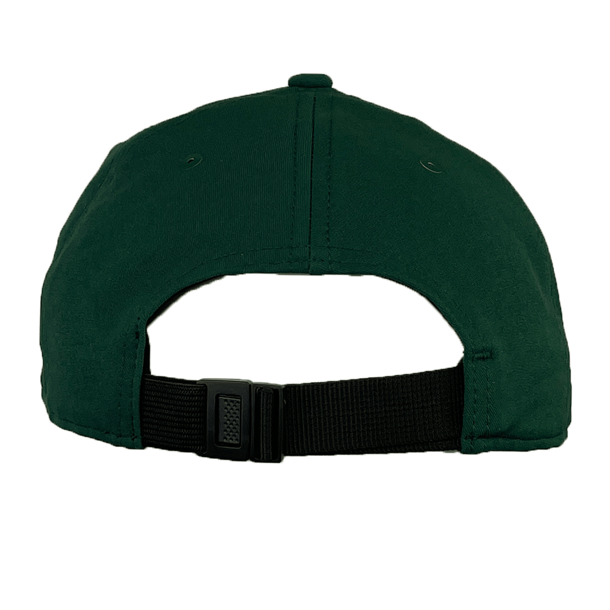The Ireland 25/26 Tech Logo Cap by Canterbury, shown from the back, features a green design with an adjustable black strap and buckle for a custom fit—an essential sports cap.