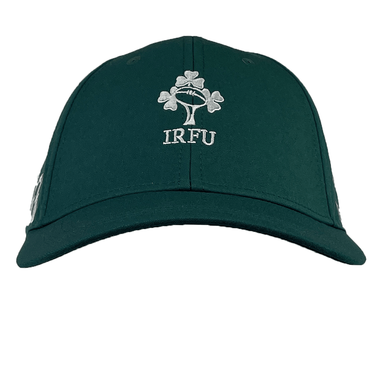 The Ireland 25/26 Tech Logo Cap by Canterbury is a dark green adjustable sports cap with the IRFU logo and shamrock embroidered in white—ideal for fans seeking official Canterbury gear.