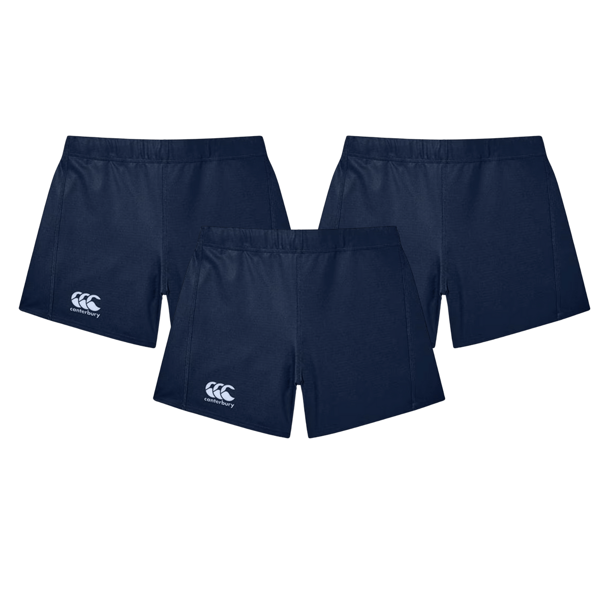 The Women&#39;s Canterbury Yokohama Short 3-Pack Bundle offers three navy blue shorts with left-side logos featuring Vapodri Fabric for ultimate comfort. Designed as women&#39;s rugby shorts by Bundle Canterbury, they ensure you stay dry and stylish on and off the field.